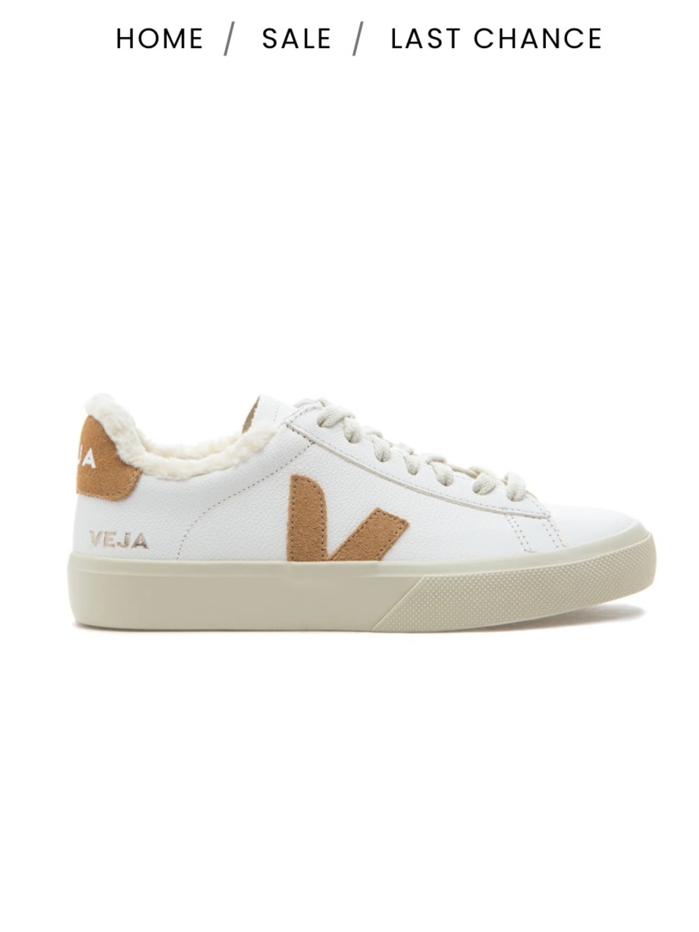 Veja White Sneakers with Tan Accents and Shearling Trim
